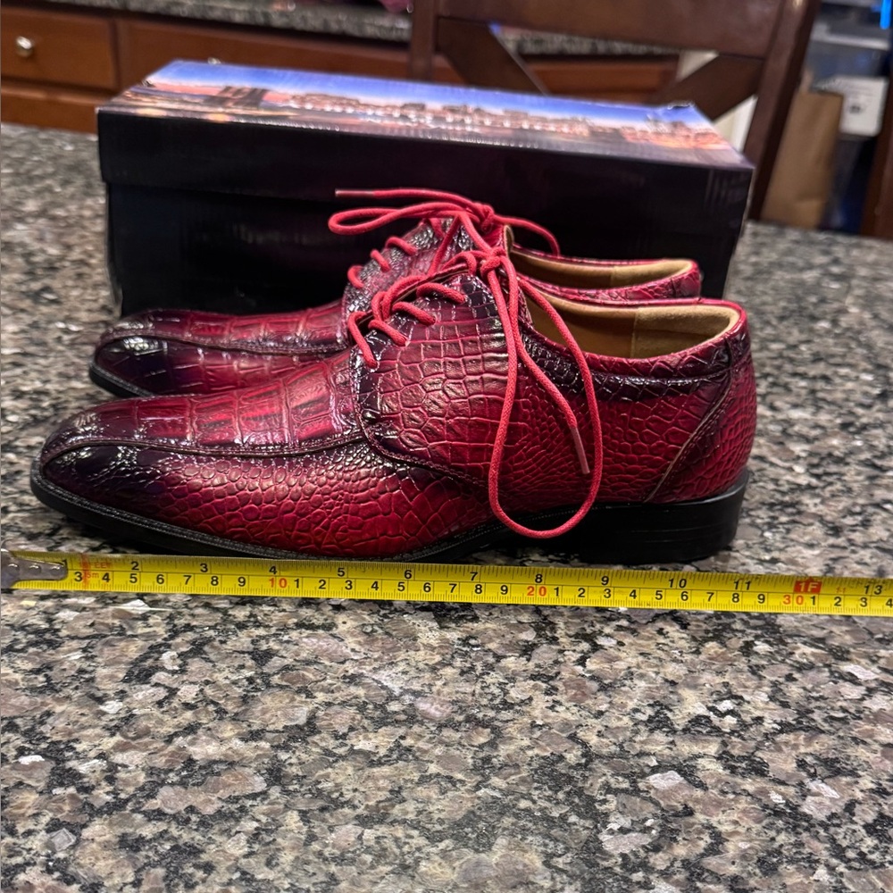Alberto Fellini Faux Alligator Leather Oxford Mens 8.5 Red Dress Shoe Rockabilly - Picture 11 of 13